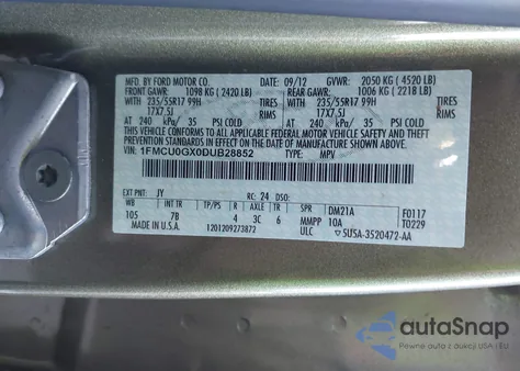 2013 Ford Escape Se z USA, uszkodzony, nr VIN 1FMCU0GX0DUB28852